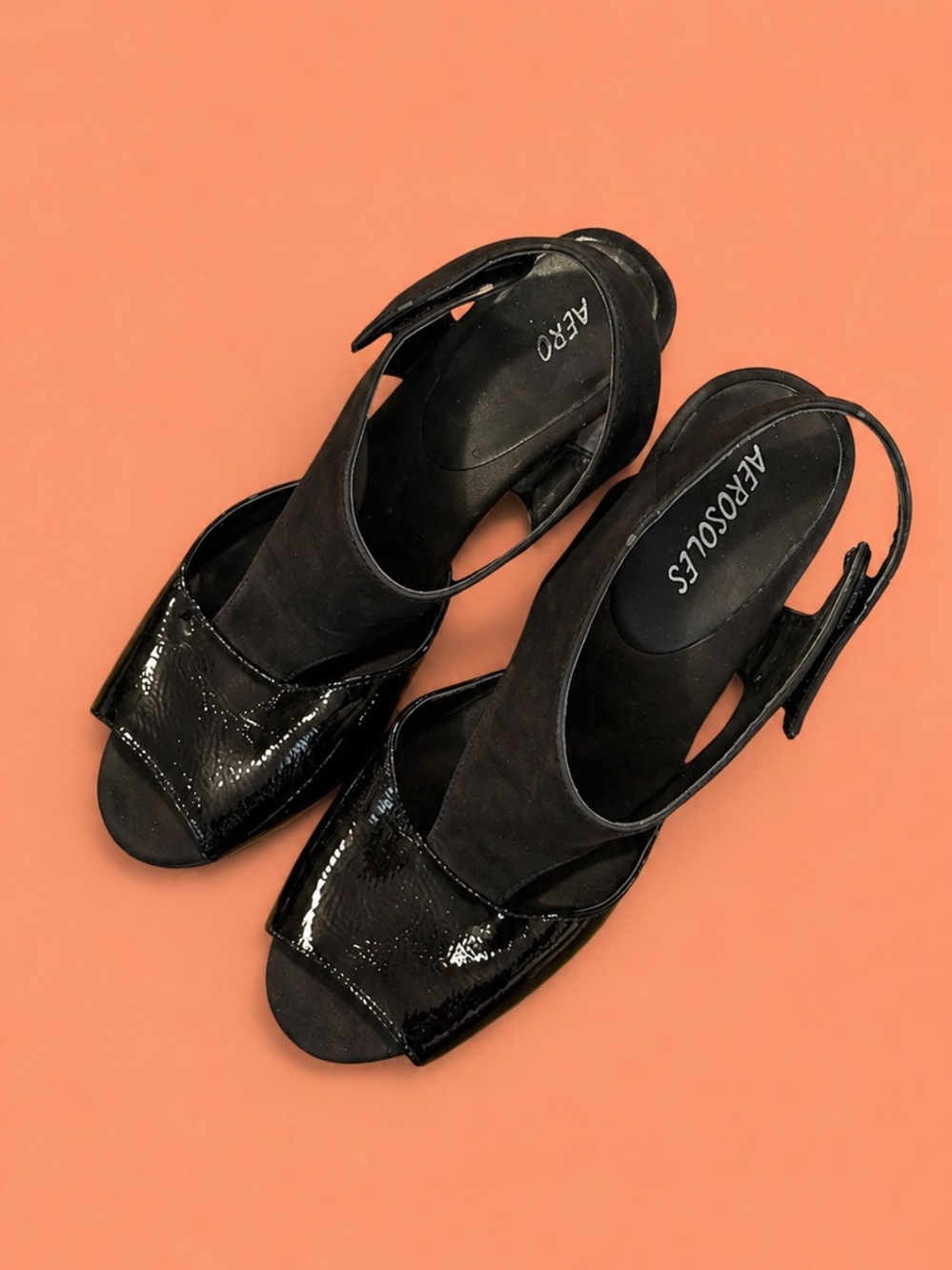 AEROSOLES Black Patent & Suede Slingback Pumps - Picture 2 of 2
